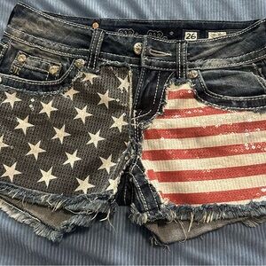 Patriotic Denim Shorts with Sequin Detail